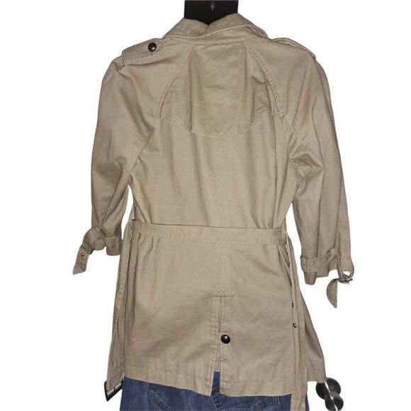 We The‎ Free Trench Coat Women Sz M Khaki Mid Length Button Up Long Sleeve - Picture 5 of 6